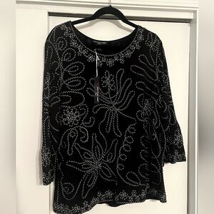 Saint Tropez West Black Top with White Embroidery